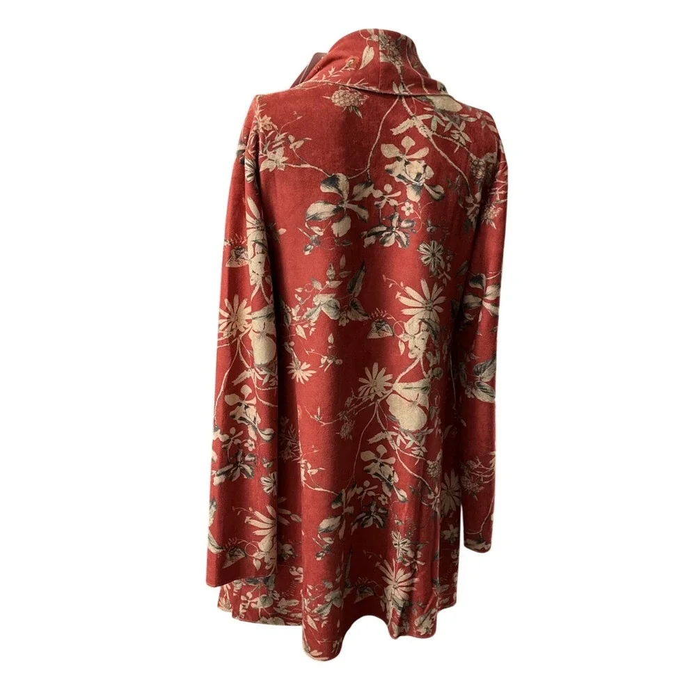 Soft Surroundings Jacket S Rustic Botanical Assemetrical Faux Suede Open Front